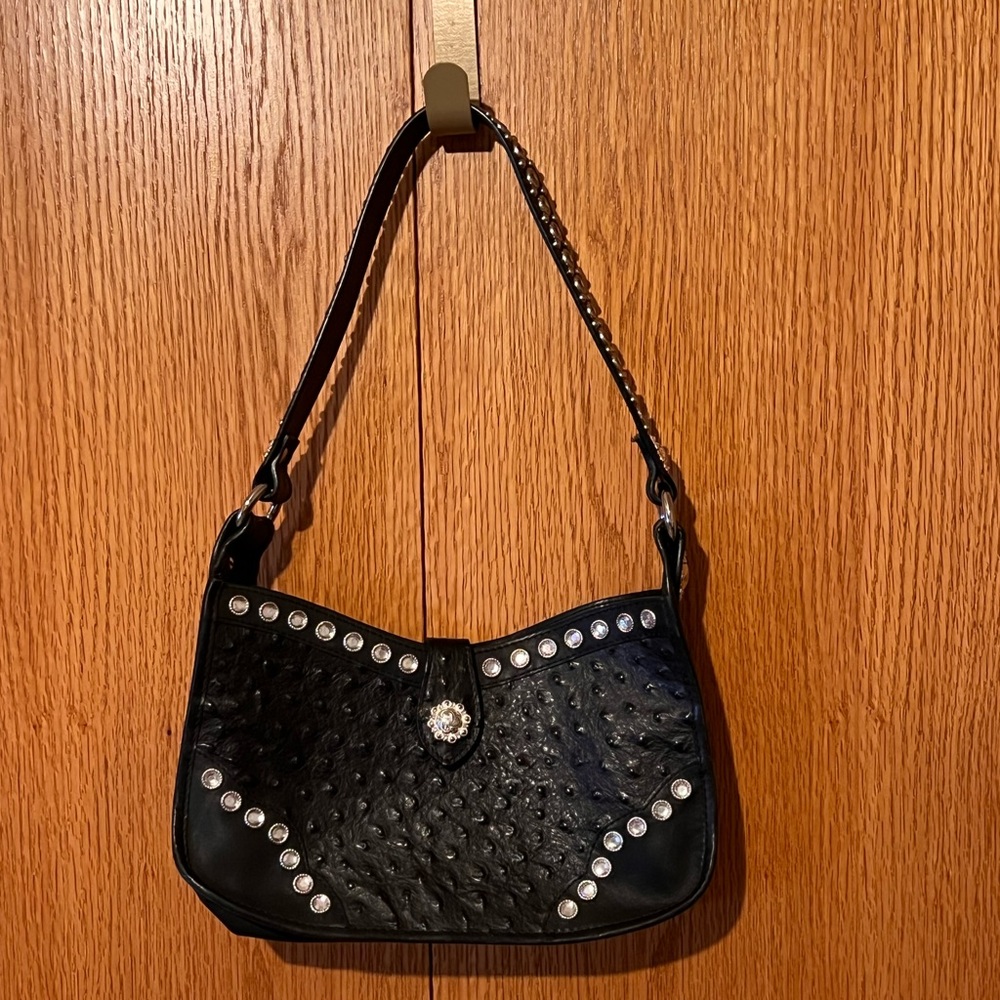 Bling ostrich print leather western shoulder bag purse